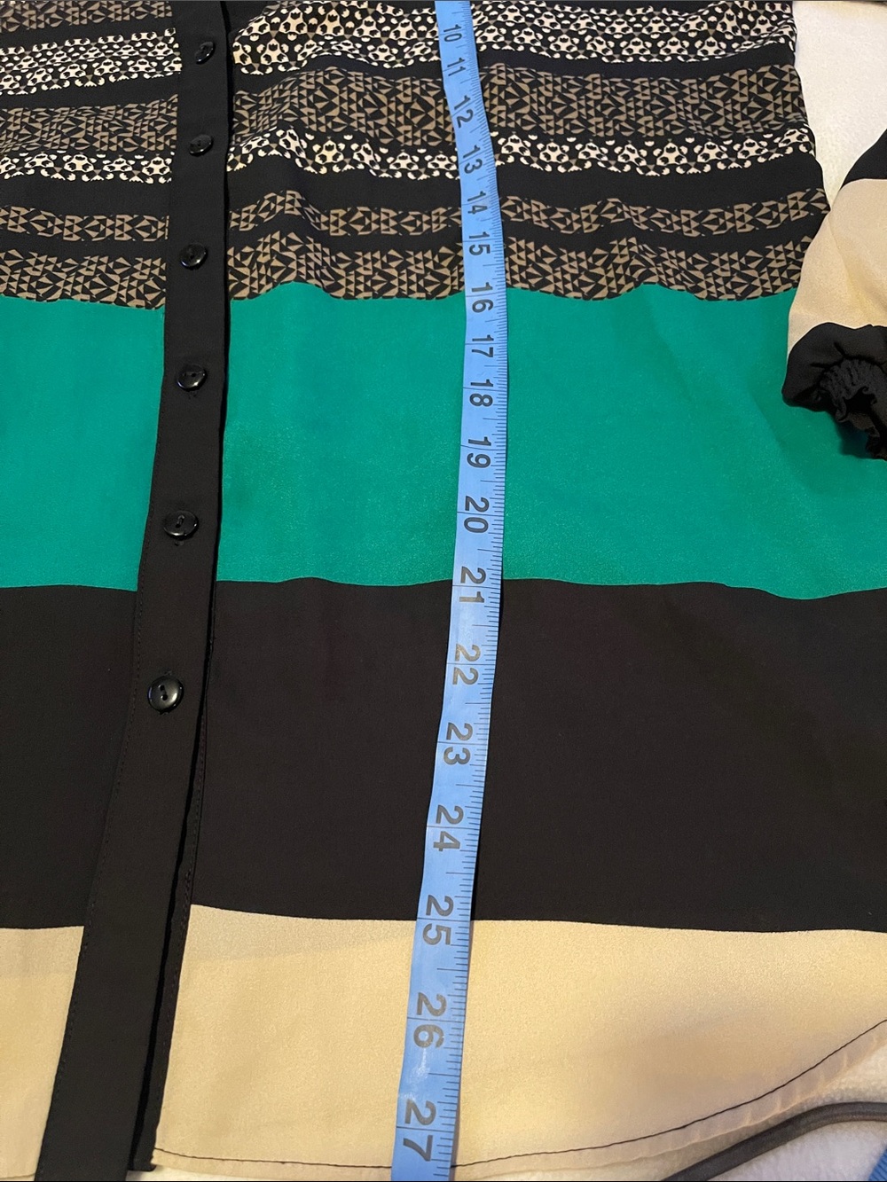 Alfani Black Green Cream Striped Button-Down Blouse - Picture 4 of 7